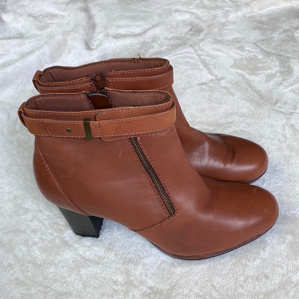 New Clarks cognac leather boots - never worn.